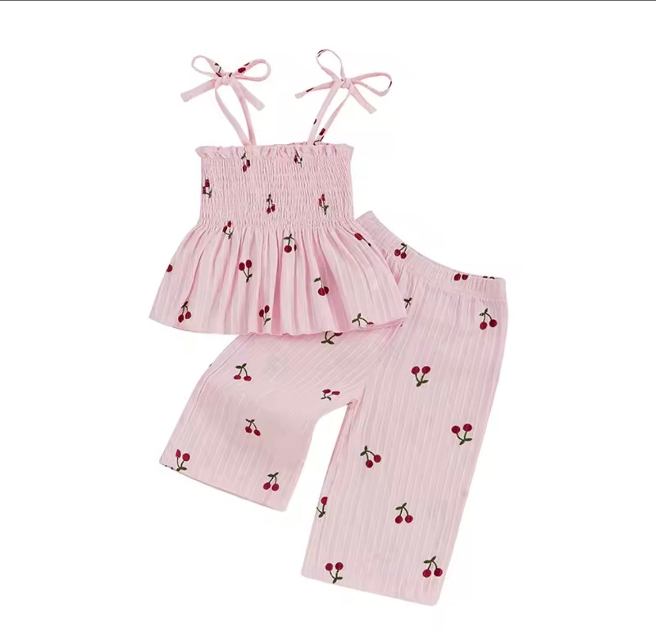 Pink Linen Cherry Spring Pant Set