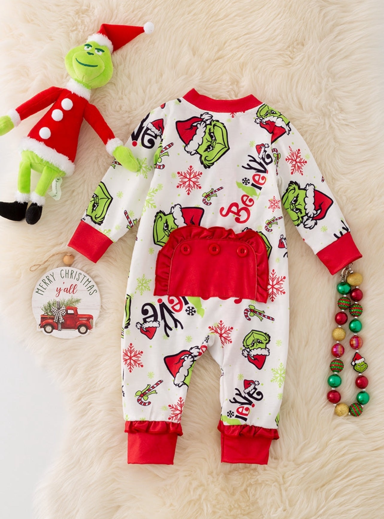 Girls Ruffle Green Guy Sleeper