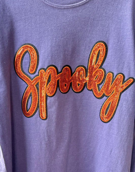SPOOKY Sequin Patch Comfort Color Tee