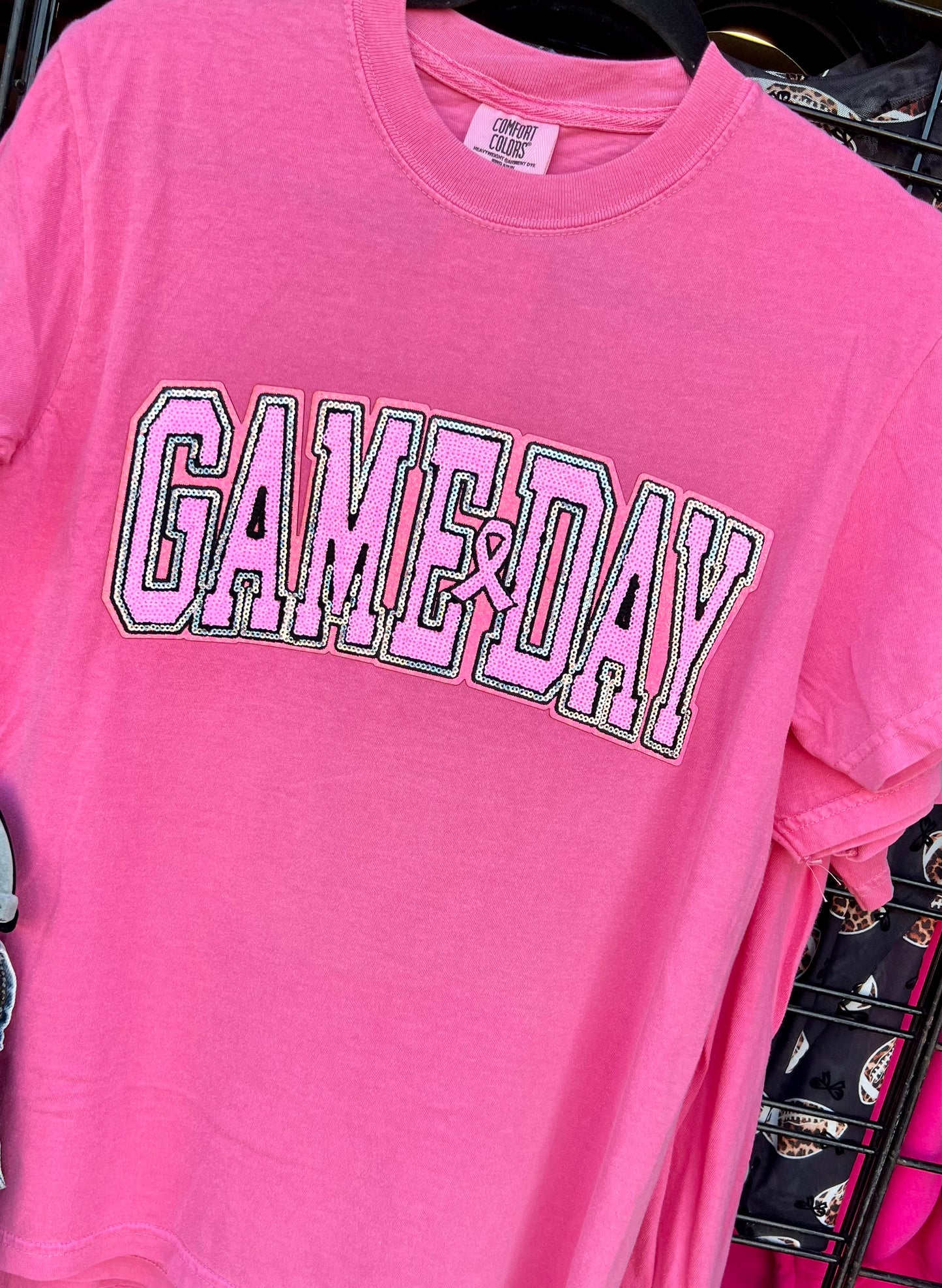 GAMEDAY Pink Out Sequin Pink Comfort Color Tee