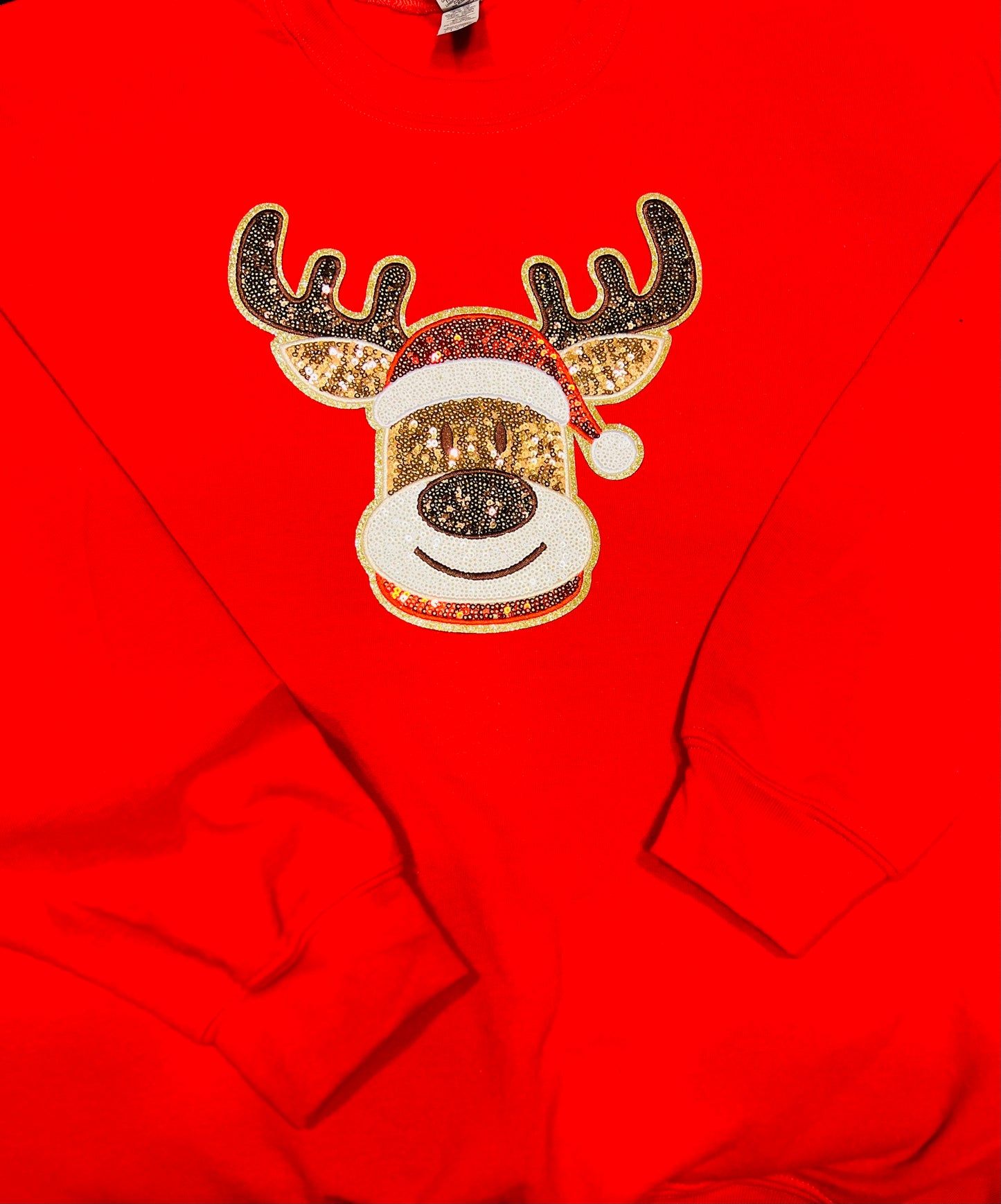 Kids Red Reindeer Sequin Patch Crewneck