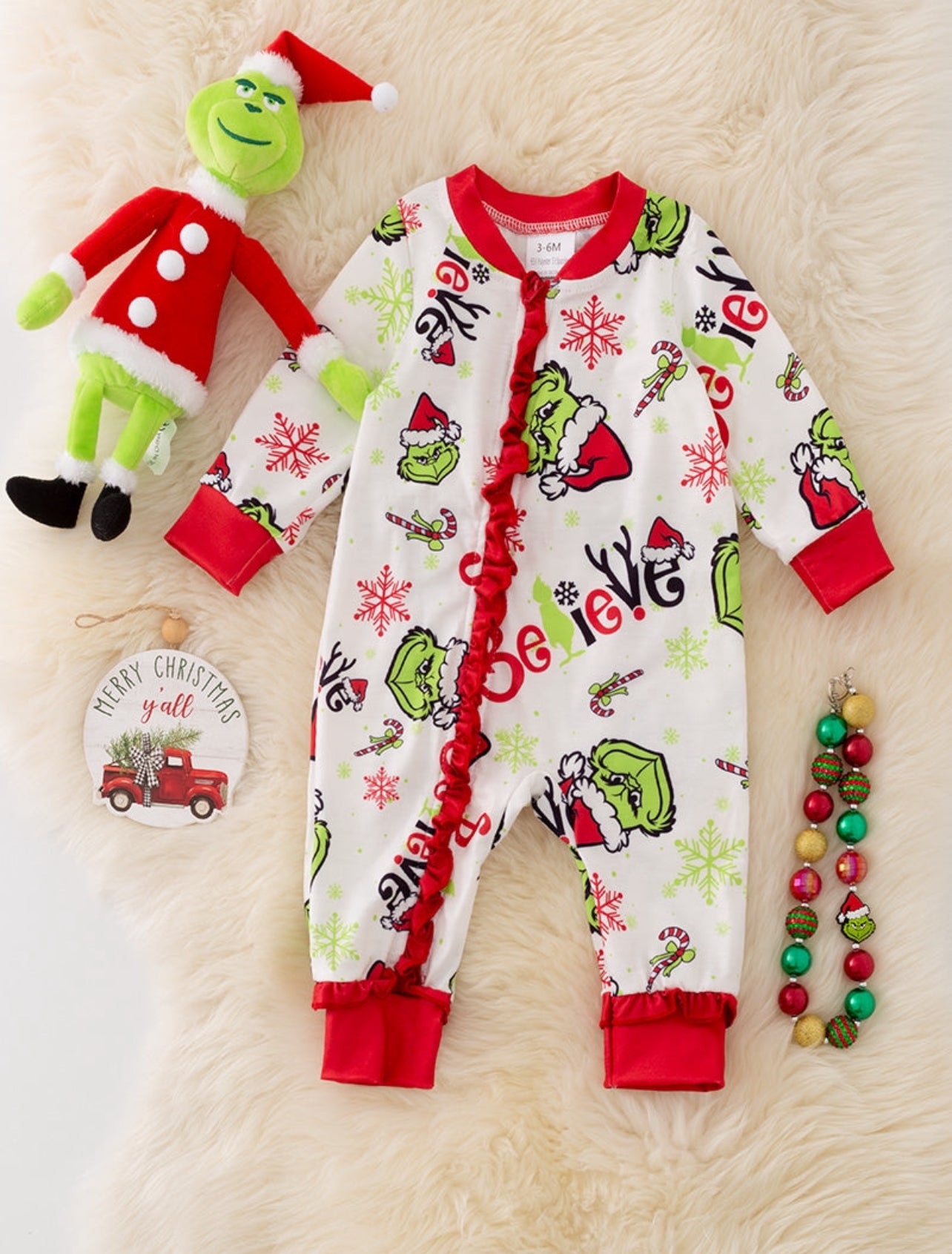 Girls Ruffle Green Guy Sleeper