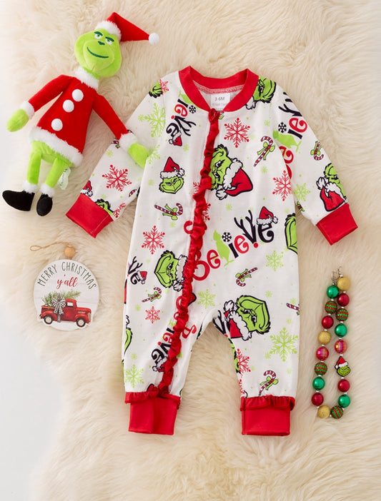 Girls Ruffle Green Guy Sleeper