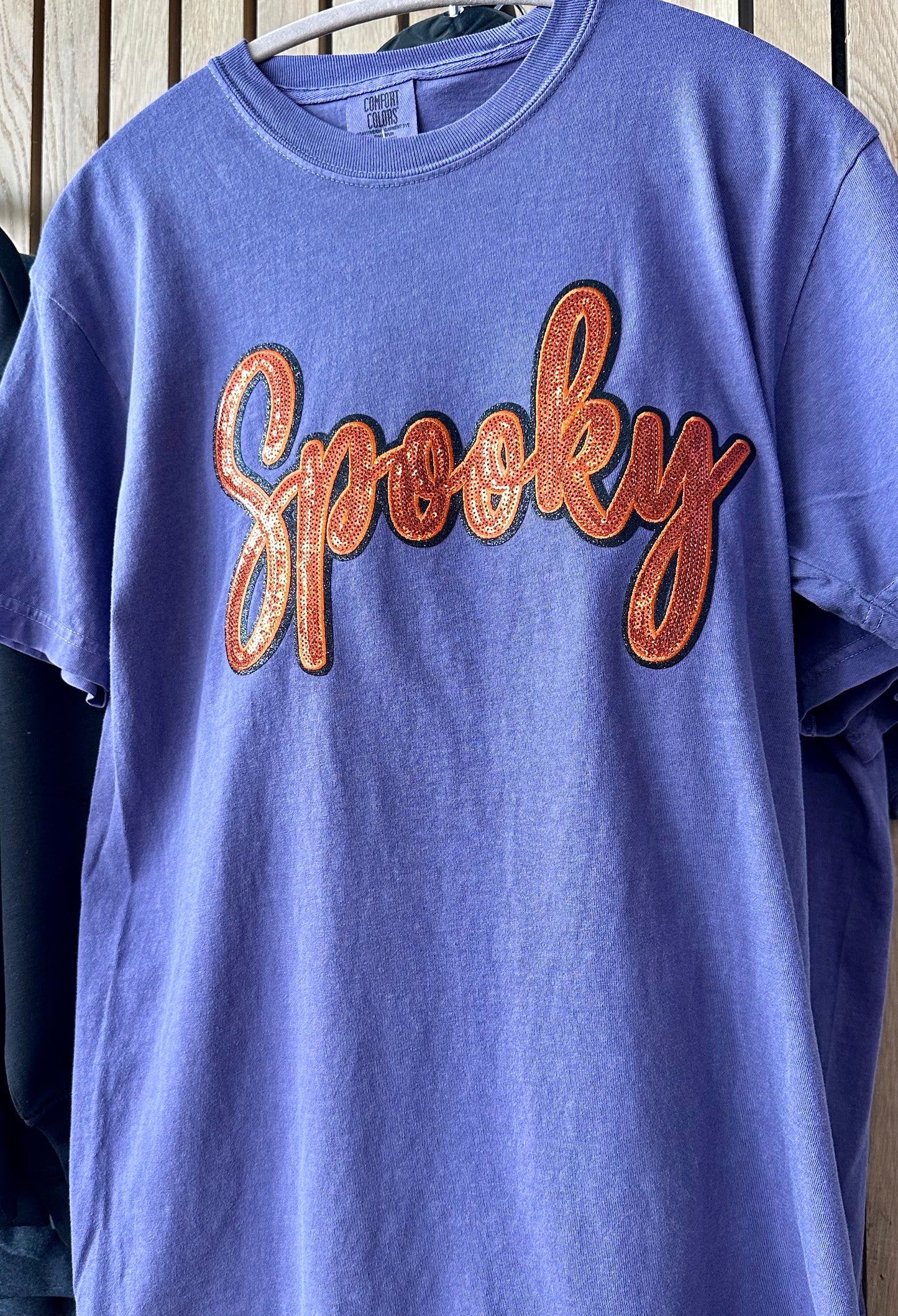 SPOOKY Sequin Patch Comfort Color Tee