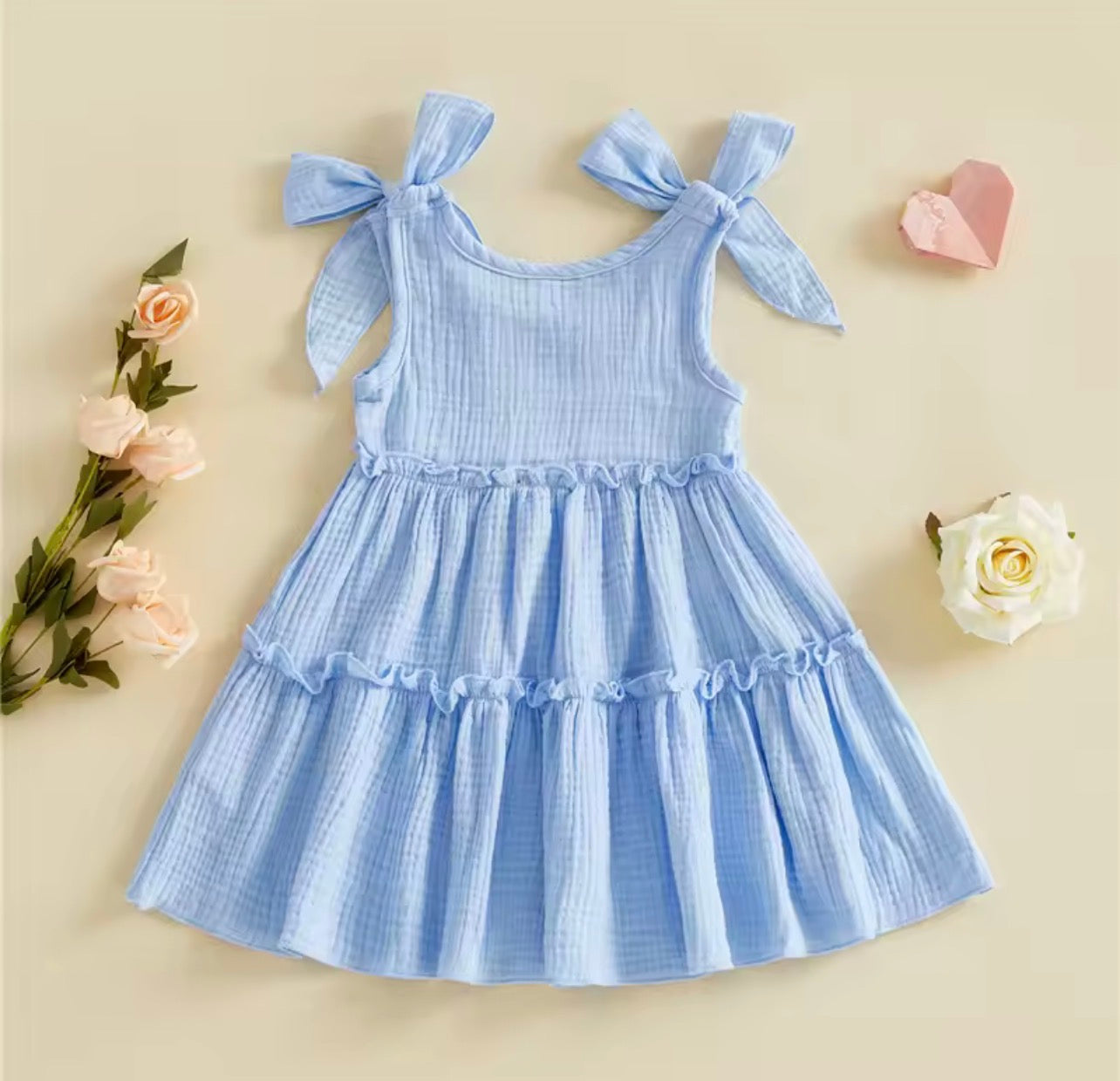 Blue Linen Ruffle Spring Dress