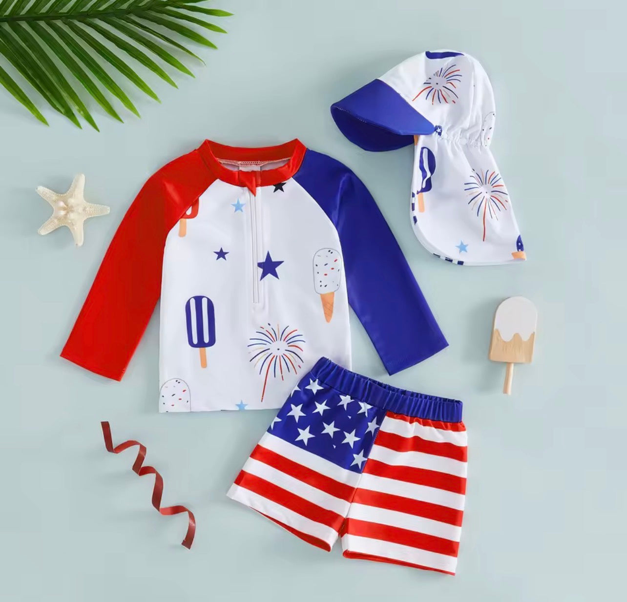 Fourth of July Swim Set with Hat