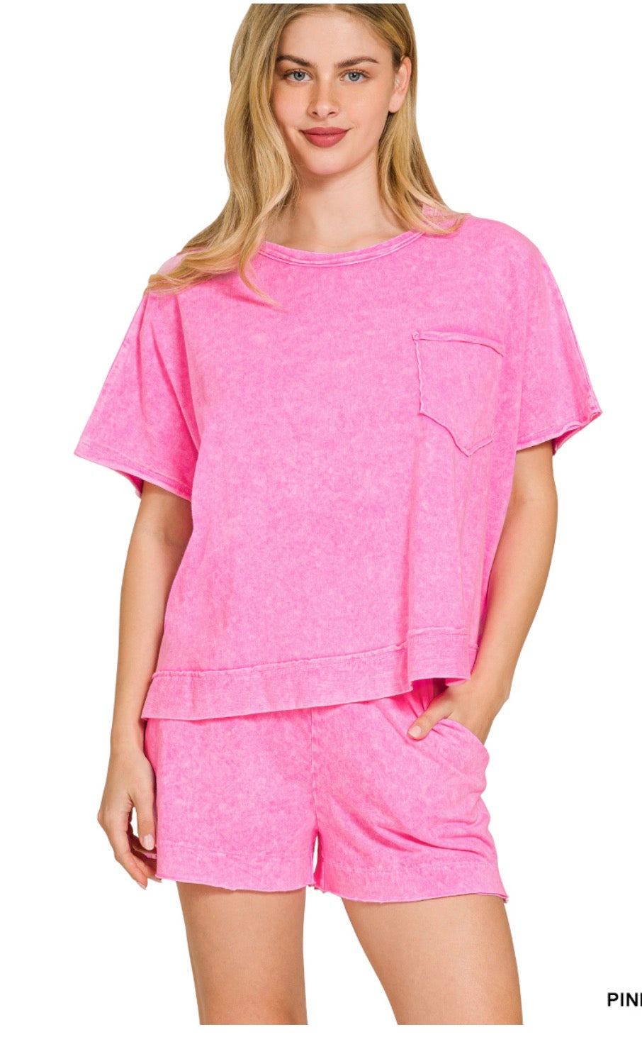 Pink Halo Snow Washed Boxy Top Short Set
