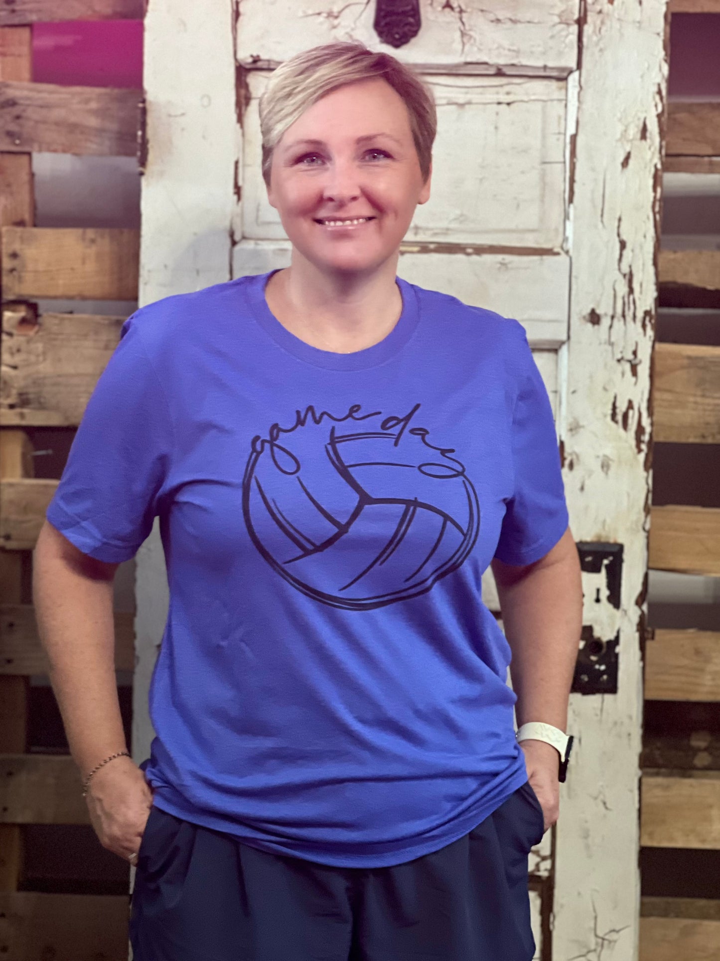 Volleyball Game Day Purple Heathered Tee