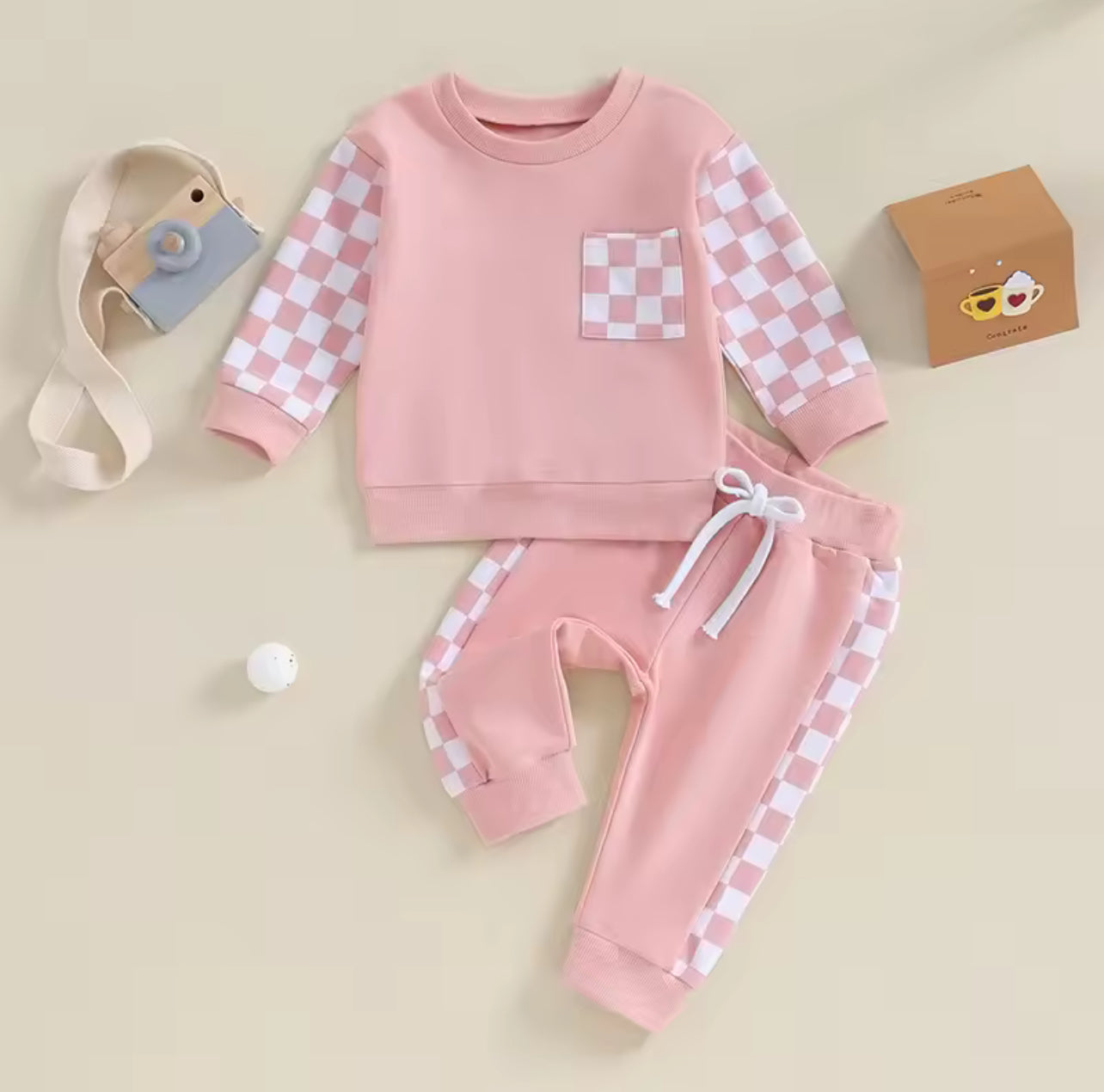 Pink Checkered Pant Set