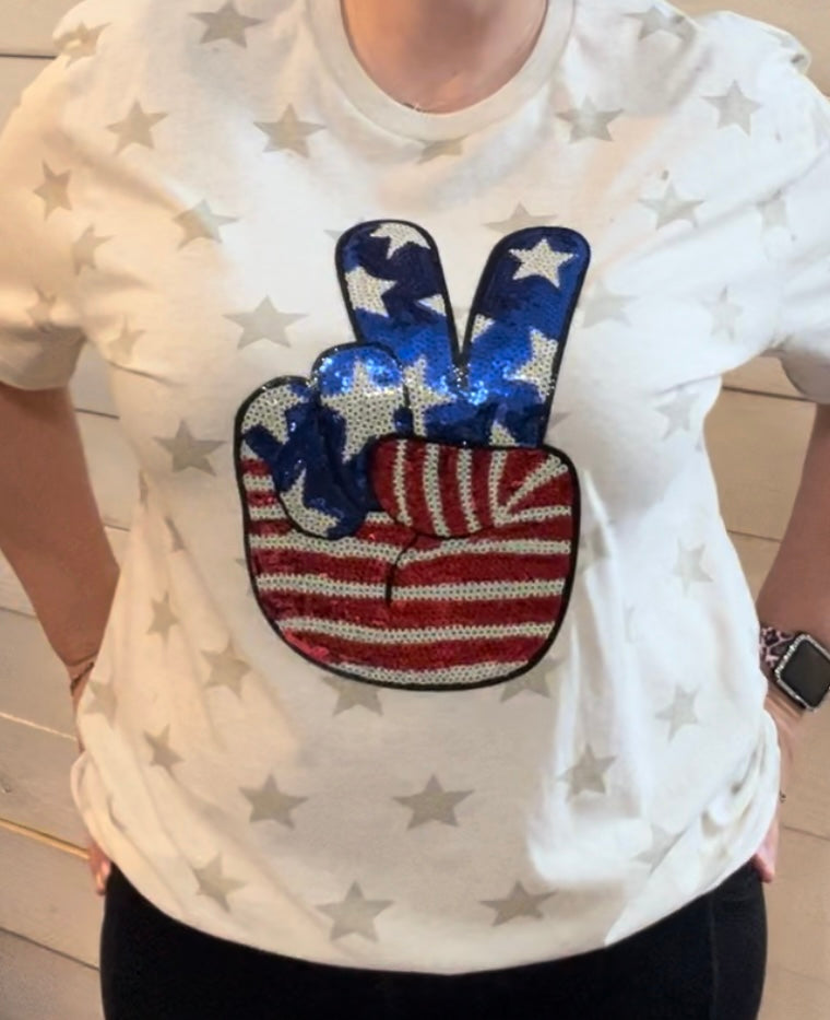RED, WHITE & ✌🏻Sequin Patch Tee