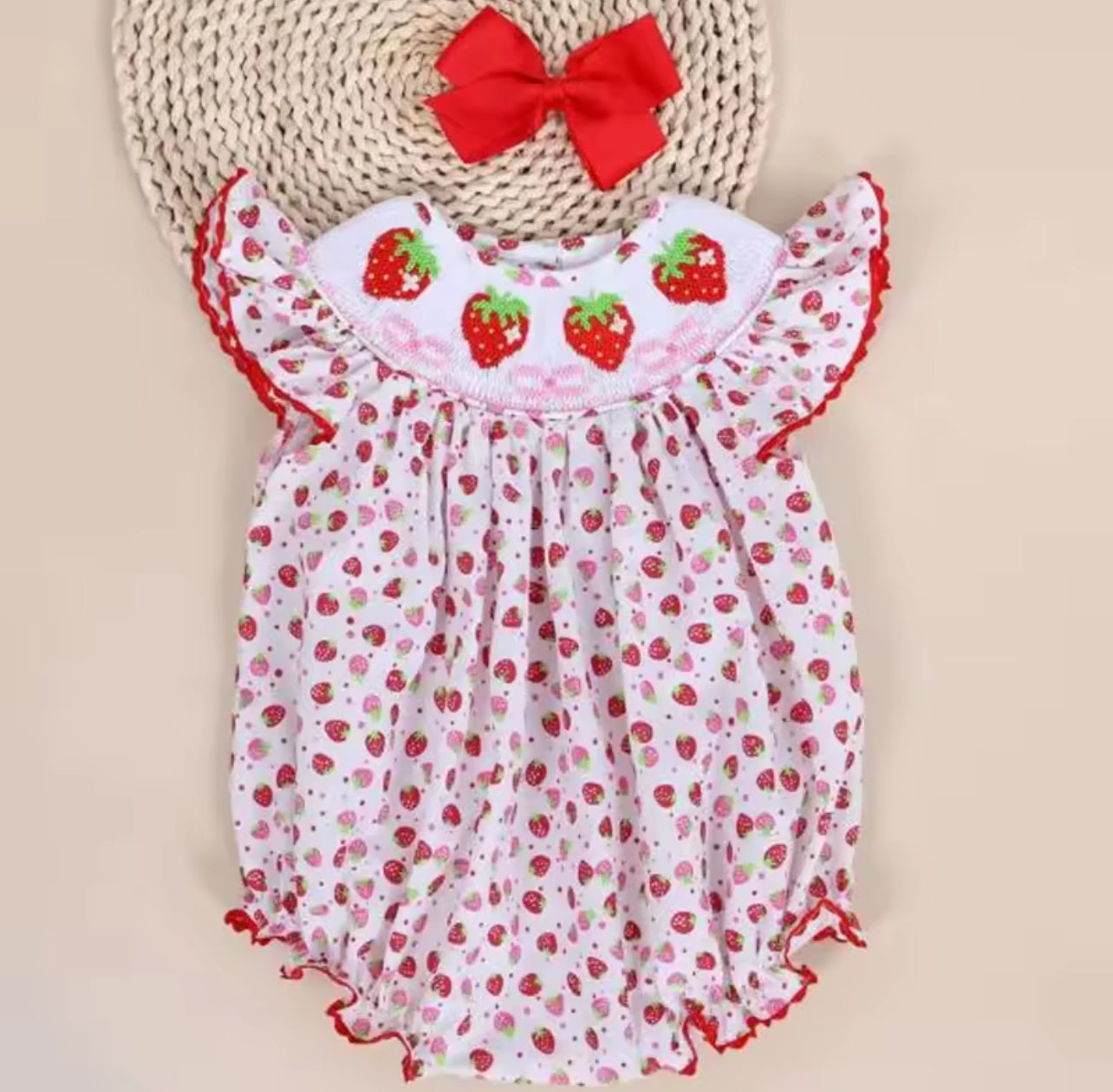 Strawberry Embroidered Ruffle Romper