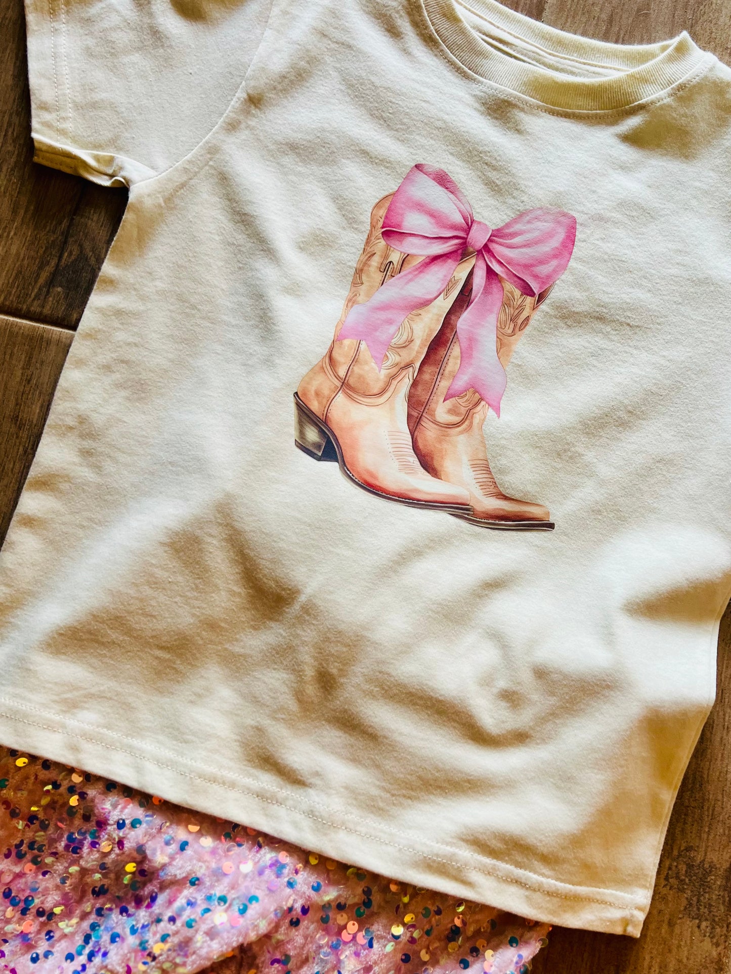 Bows & Boots Ivory Tee