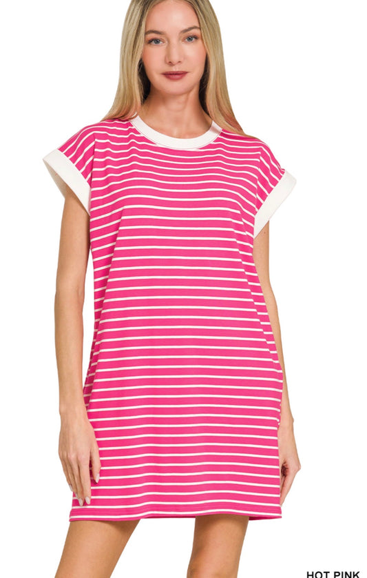 Striped T Shirt Dress with Pockets