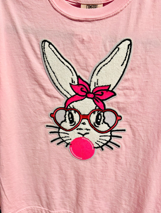 Bubble Bunny Patch Pink Comfort Color Tee