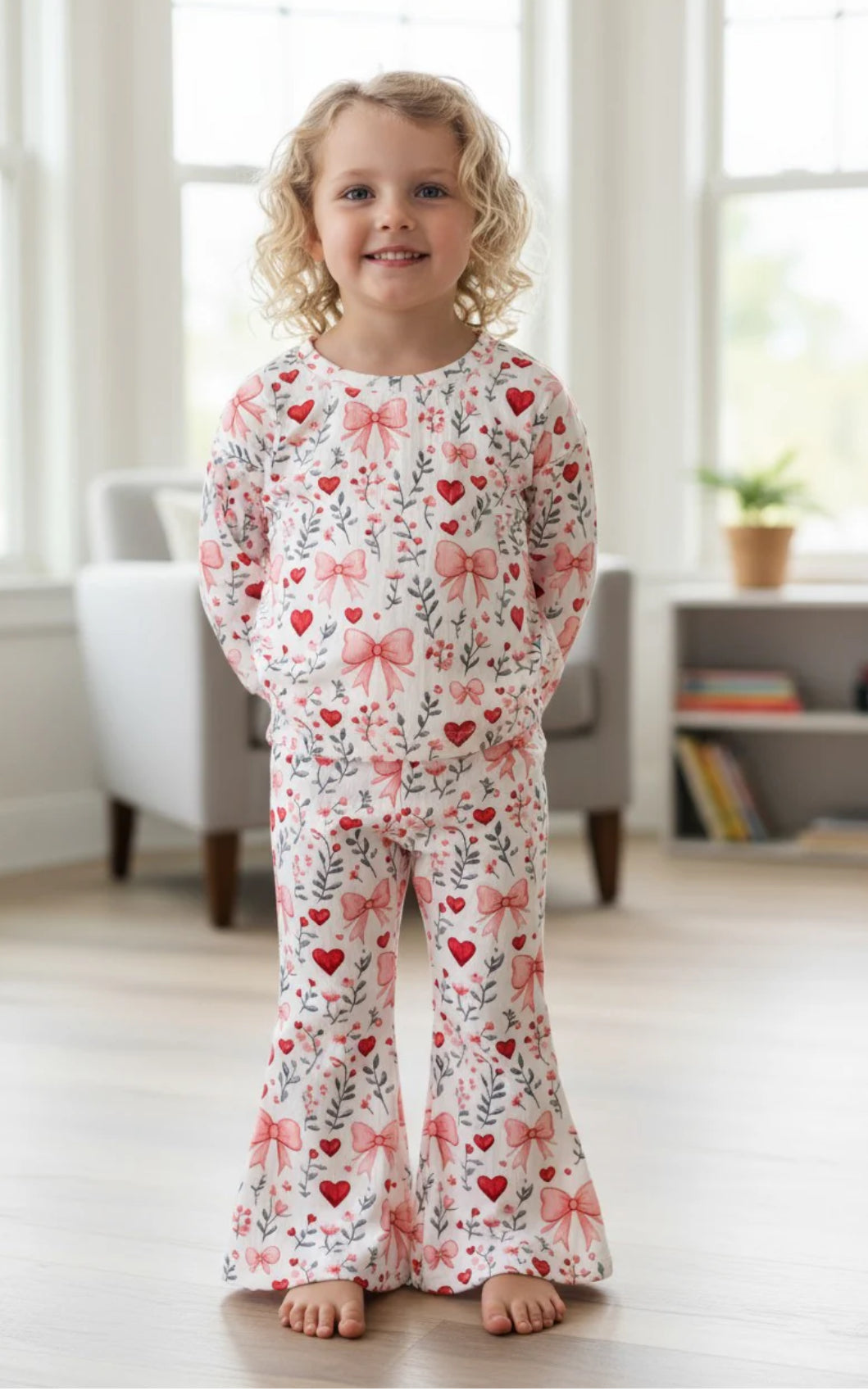 Girls Coquette & Hearts Printed Pant Set
