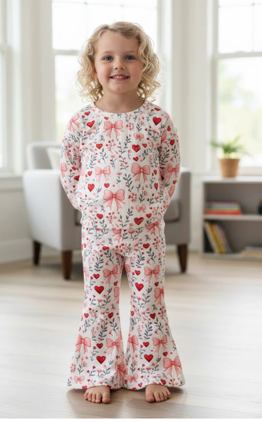 Girls Coquette & Hearts Printed Pant Set