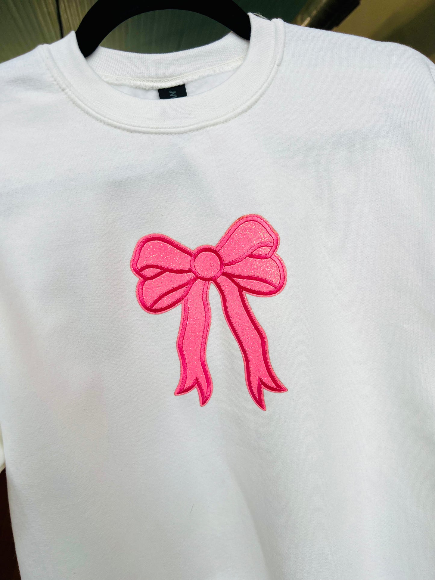 Pink Bow Patch White Crewneck