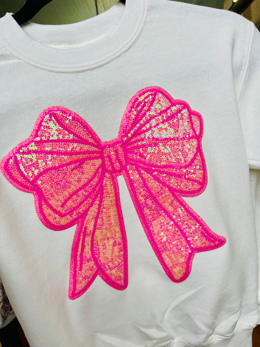 Sequin Bow Crewneck in Youth & Adult