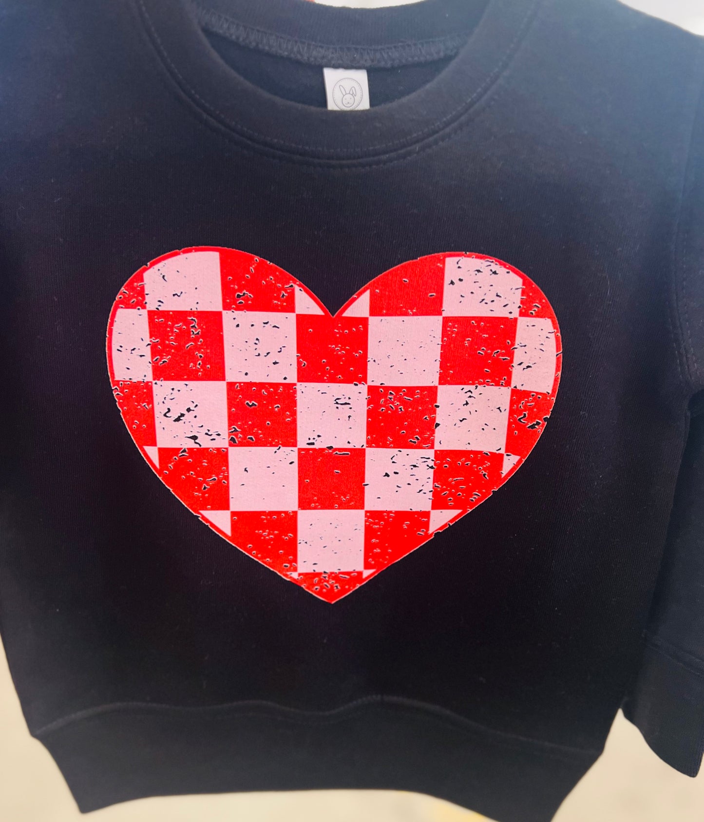 Checkered Heart Crewneck in Toddler, Youth & Adult