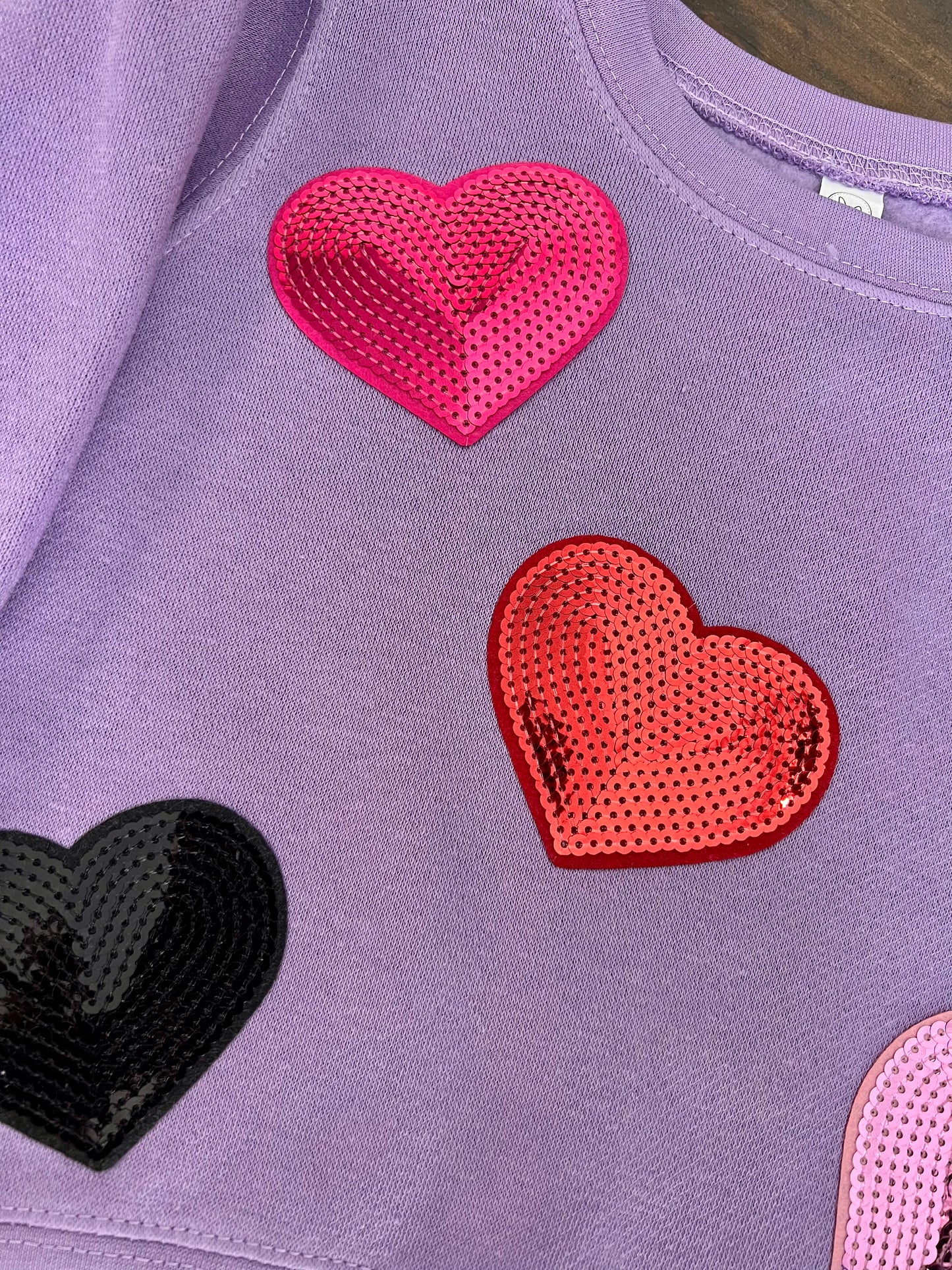 Sequin Heart Lavendar Crewneck