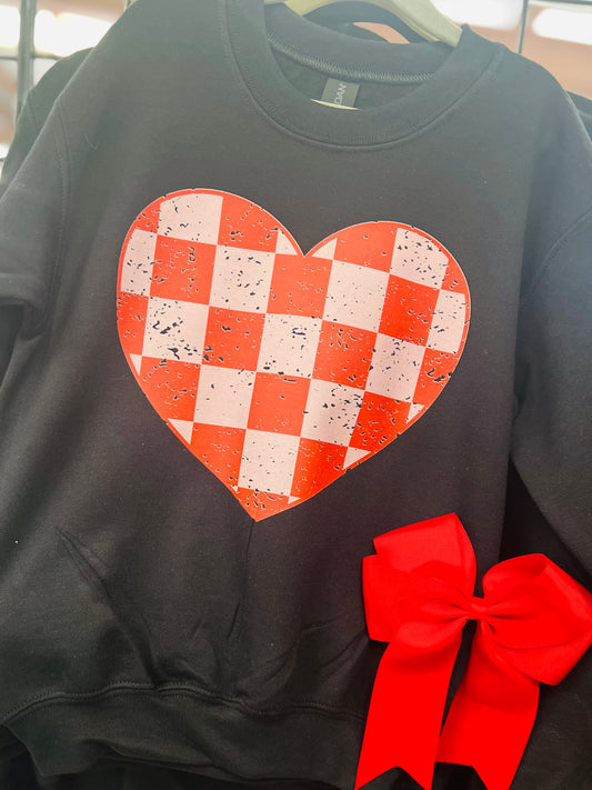 Checkered Heart Crewneck in Toddler, Youth & Adult