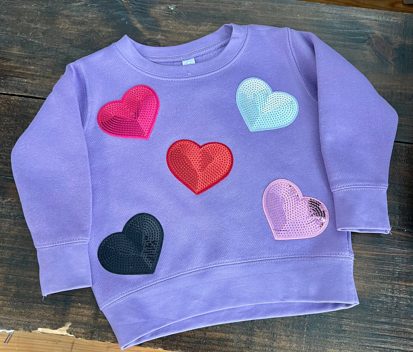 Sequin Heart Lavendar Crewneck