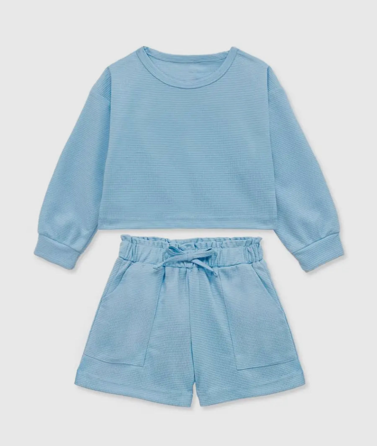 2pc Honeycomb Fabric Short Set in blue