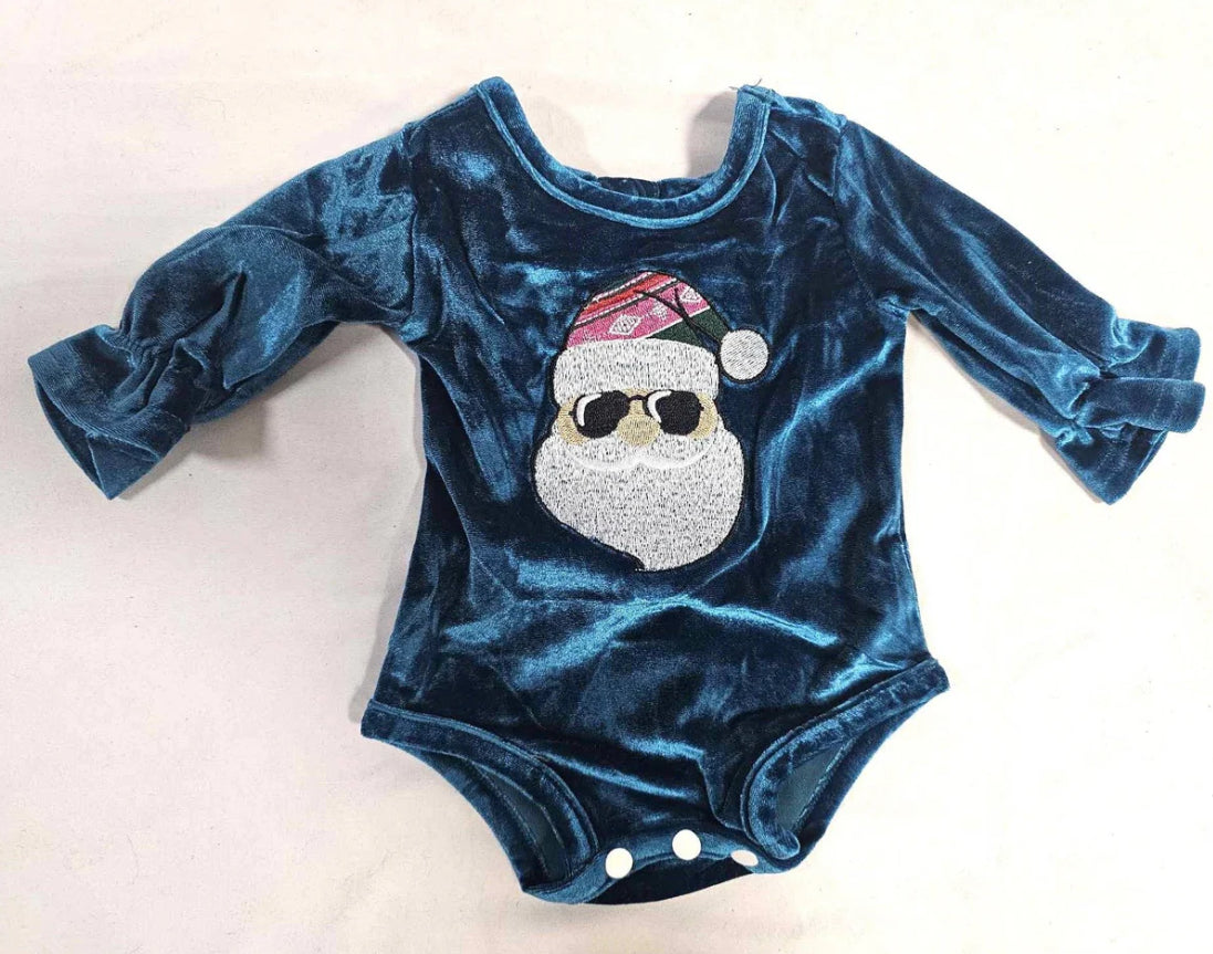 Embroidered Cool Santa Velvet Onesie