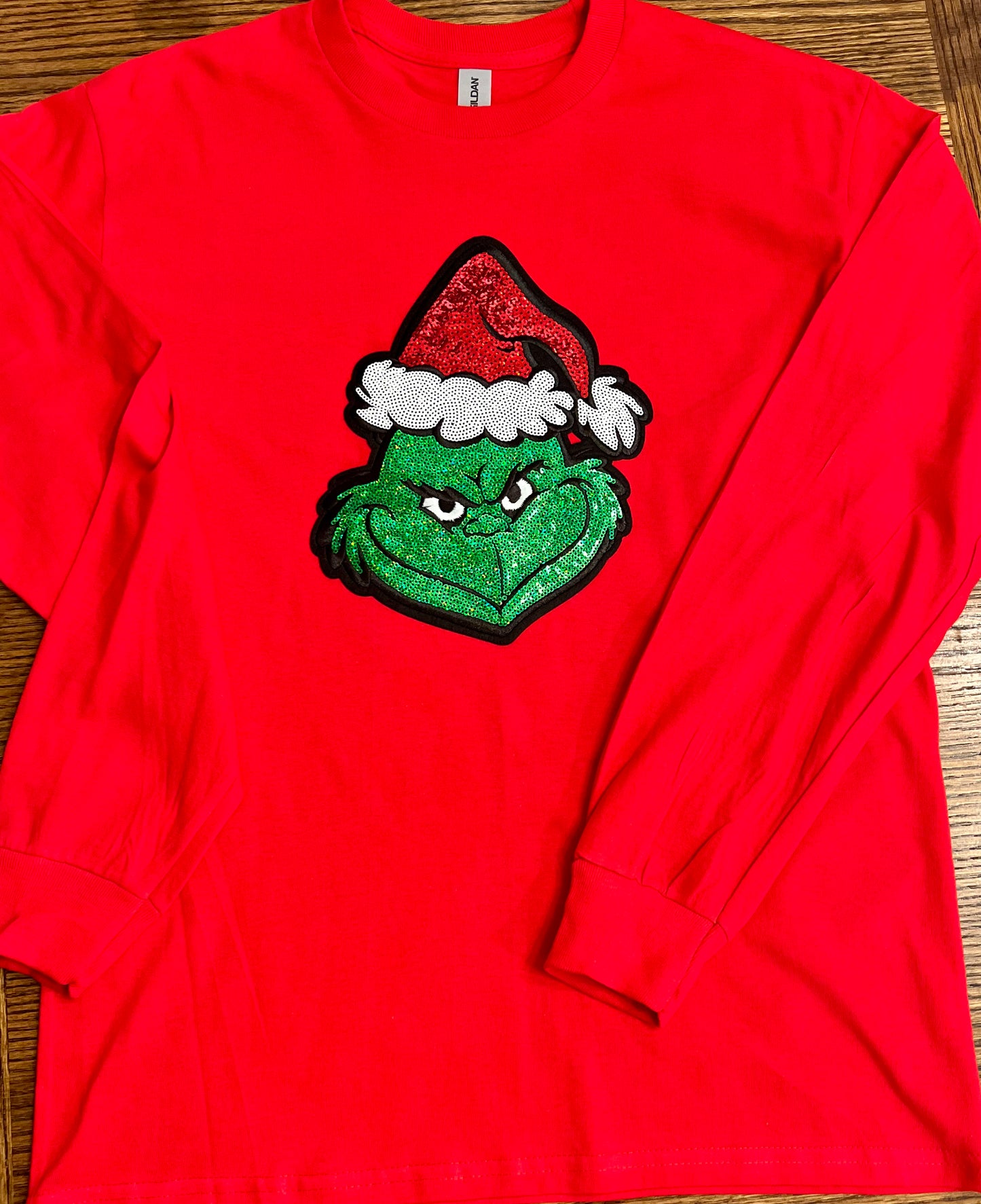 Sequin Grinch Patch Long Sleeve Tee