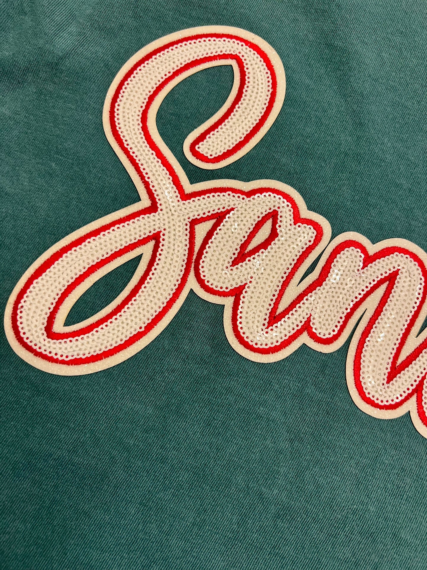 Sequin Santa Hat on Emerald Comfort Color Tee
