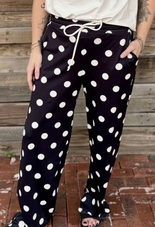 Polka Dot Slip On Black Pants