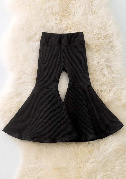 Black Ribbed Bell Pants