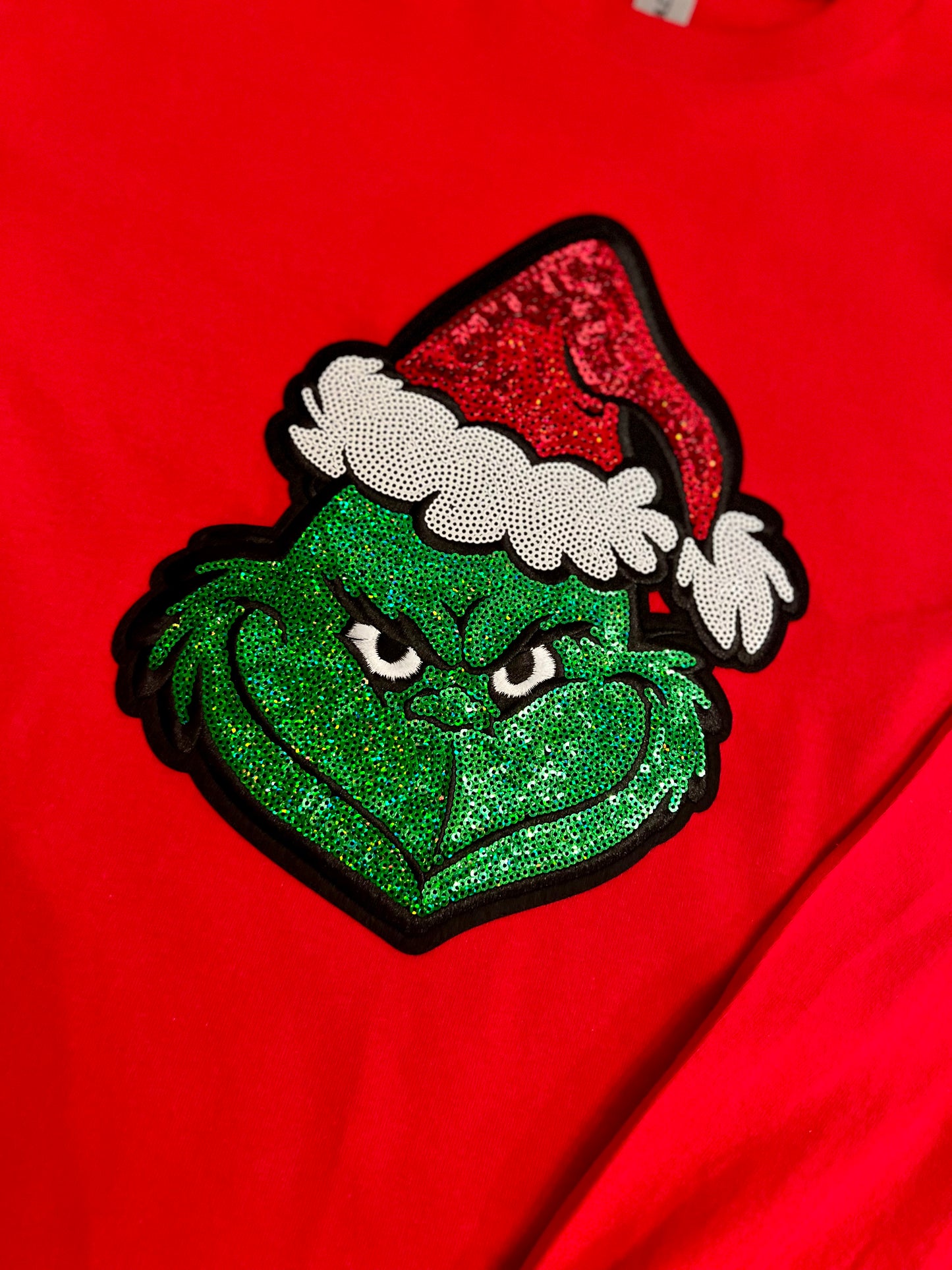 Sequin Grinch Patch Long Sleeve Tee