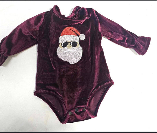 Embroidered Cool Santa Velvet Onesie