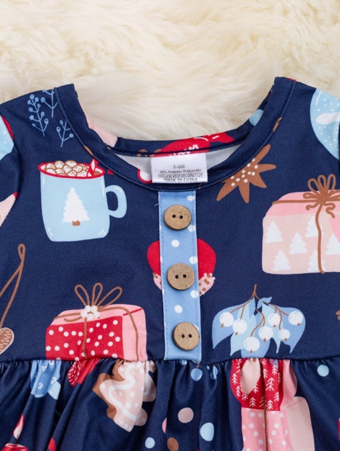 Navy Christmas Ornament onesie/Dress