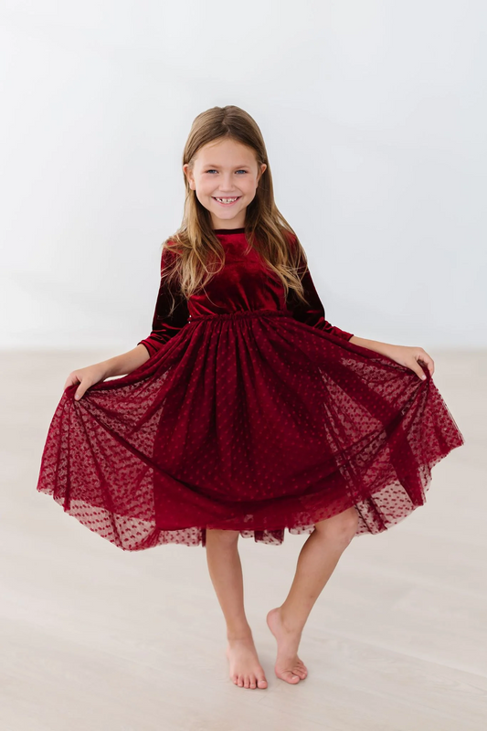 Cranberry Velvet Tulle Dress