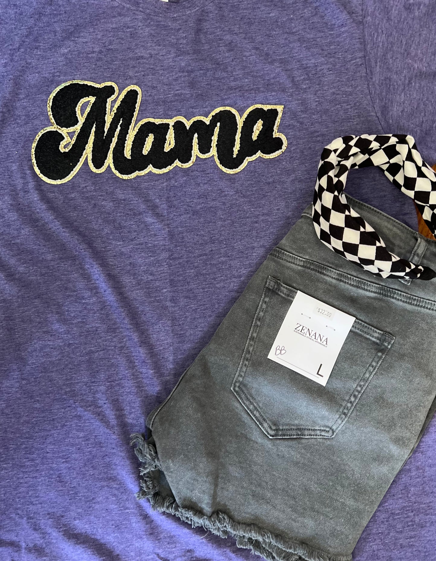 MAMA chenille patch Purple Tee