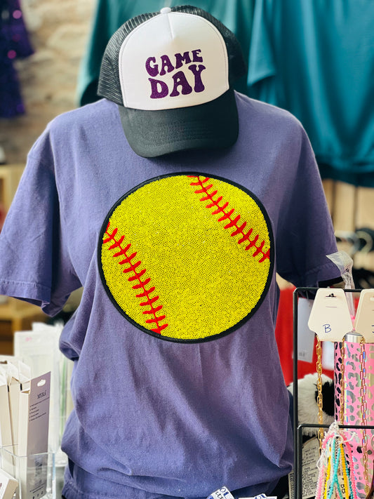 Sequin Softball on Comfort Colors Tee