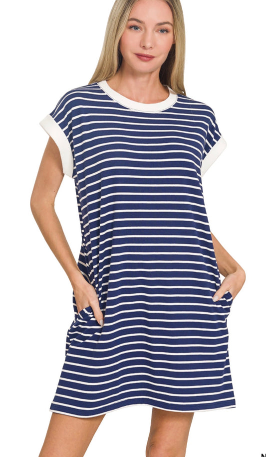 Striped T Shirt Dress with Pockets