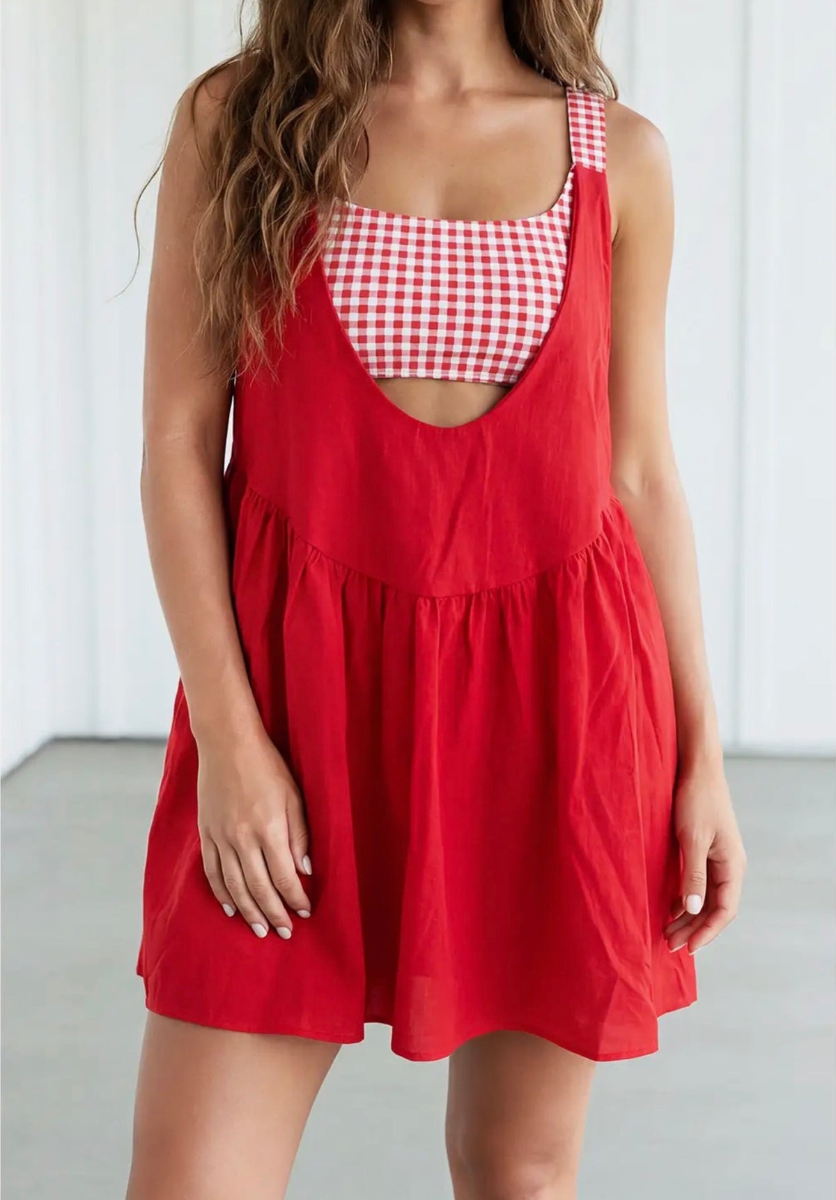 Red Athletic Dress with Plaid Bodysuit
