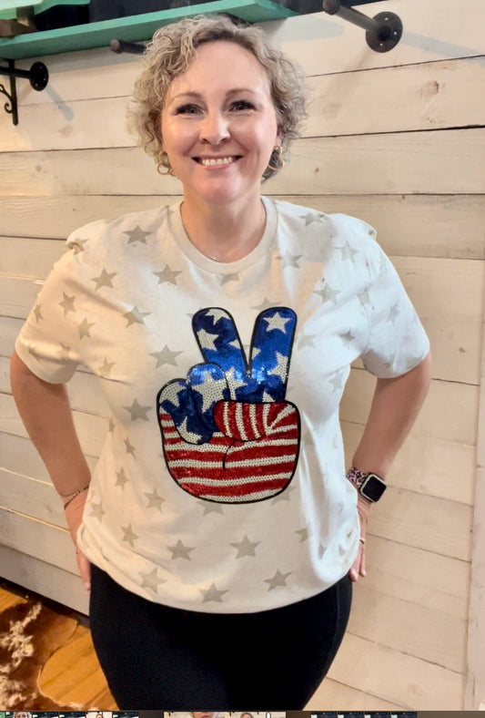 RED, WHITE & ✌🏻Sequin Patch Tee