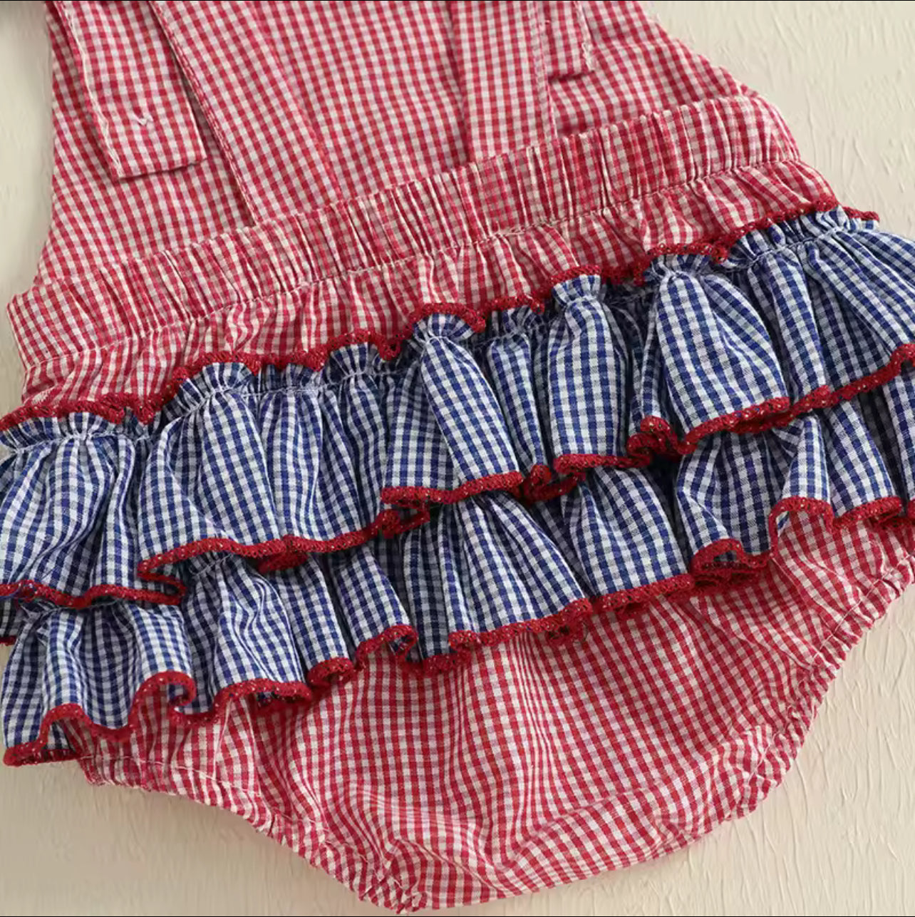 American Flag Gingham Ruffle Butt Romper
