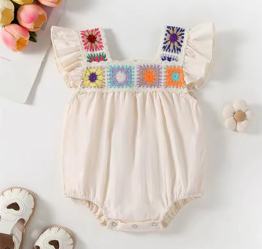 Embroidered Flower Bubble Onesie