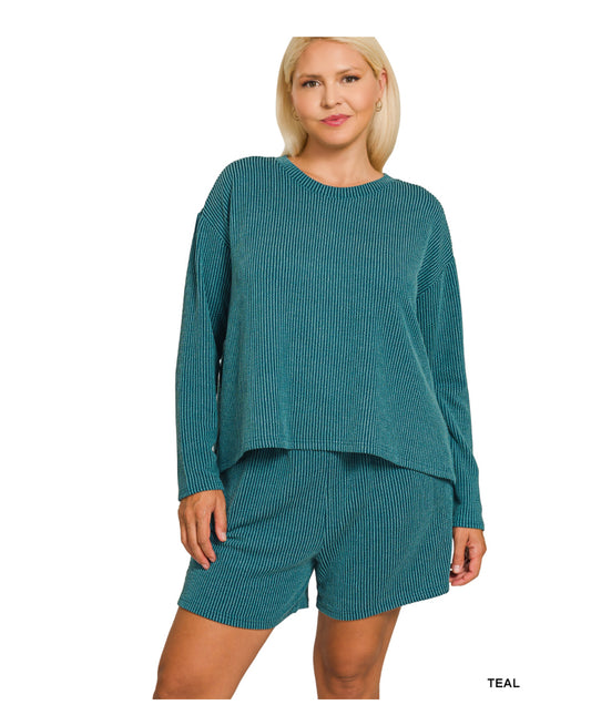 Ribbed Long Sleeve Short Set