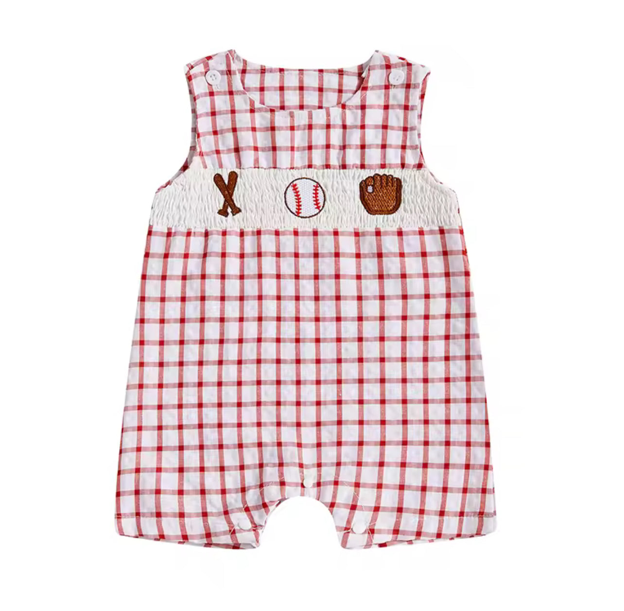 Baseball Plaid Romper