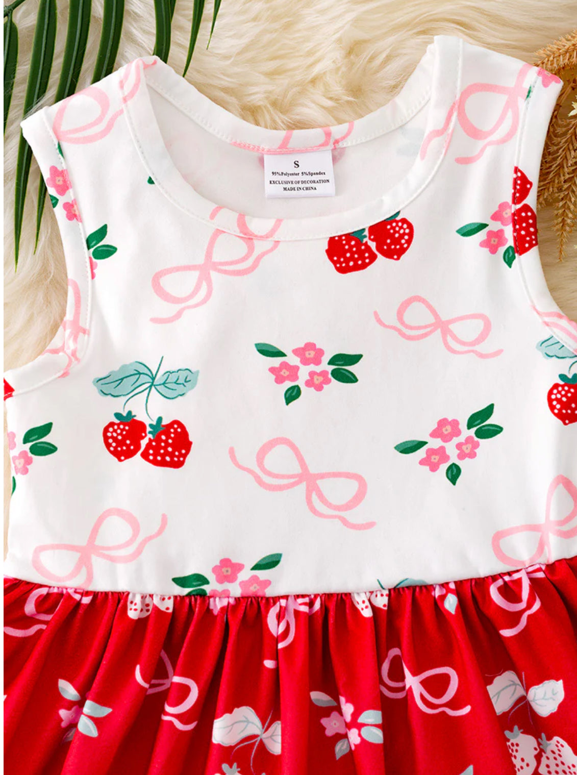 COQUETTE & SWEET STRAWBERRY PRINTED DRESS W/ RUFFLE HEM