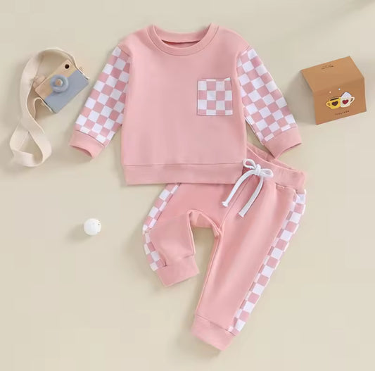 Pink Checkered Pant Set