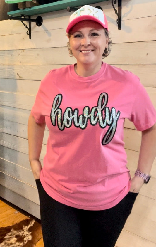 HOWDY sequin Pink Tee