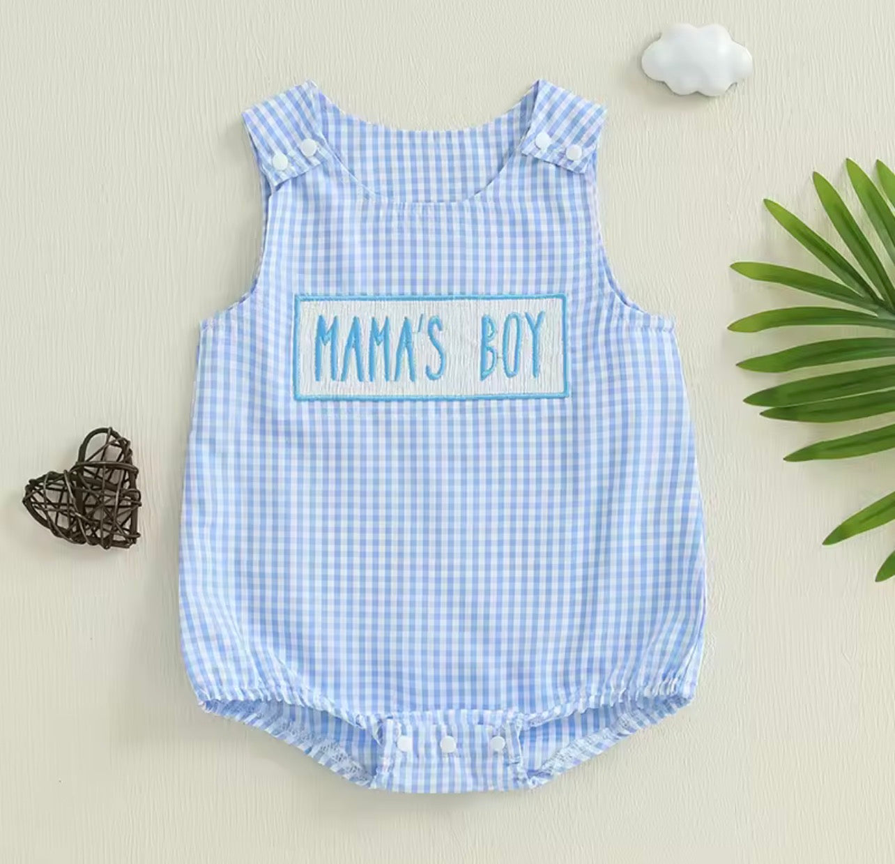 Mama’s Boy Blue Plaid Onesie
