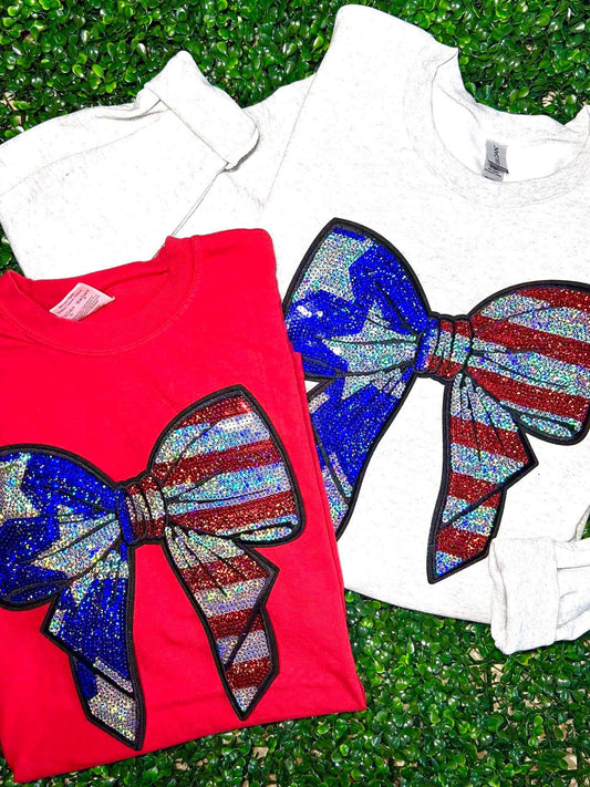 PATRIOTIC Sequin Bow Tee